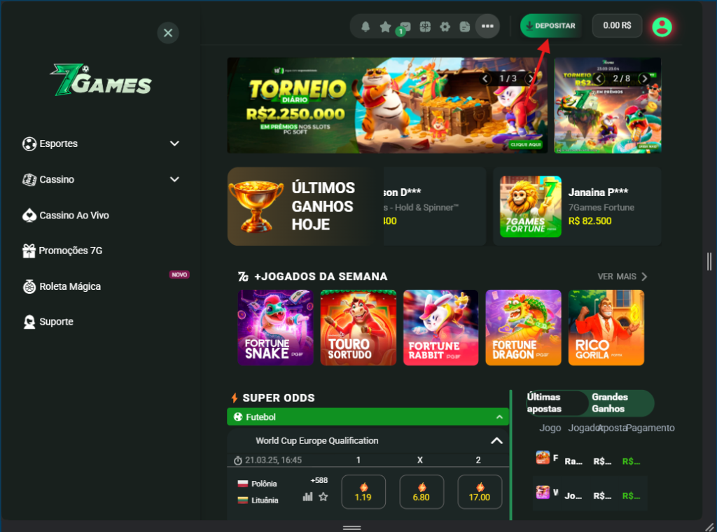 Menu Depositar